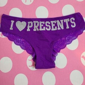 VTG VS PINK Lace Back Low-rise Glitter Hipster Panty Size M 💜